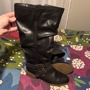 Sugar: Women's Black Mid-Calf Buckle Heeled Boots